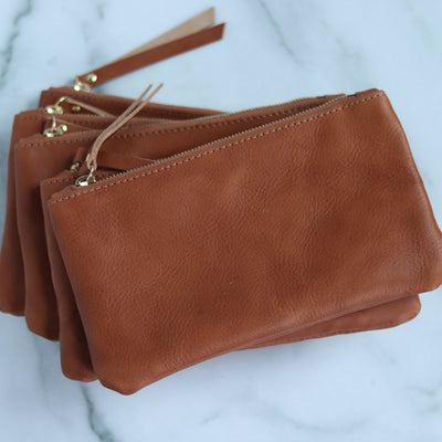 Leather Zip Clutch - Saddle Brown