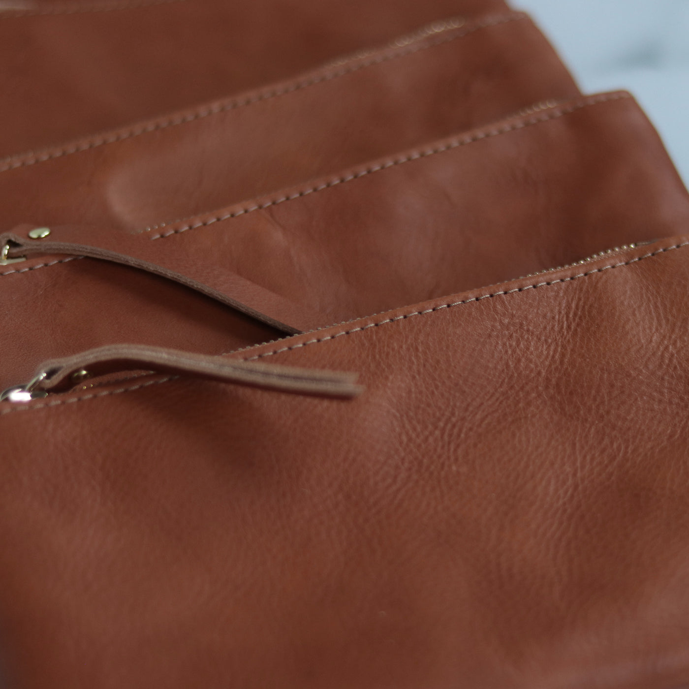 Leather Zip Clutch - Saddle Brown