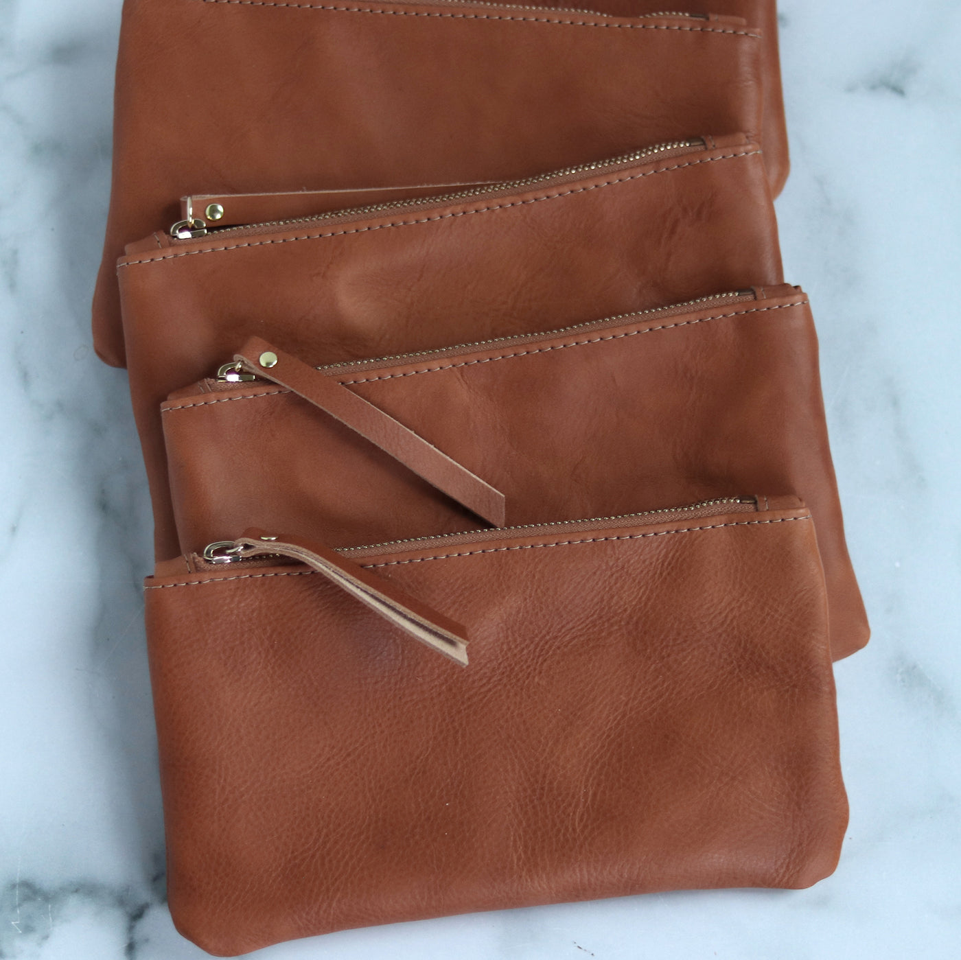 Leather Zip Clutch - Saddle Brown