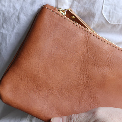 Leather Zip Clutch - Saddle Brown