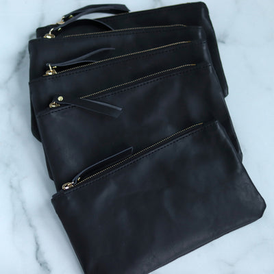 Leather Zip Clutch - Smooth Black