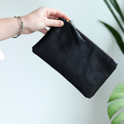 Leather Zip Clutch - Smooth Black