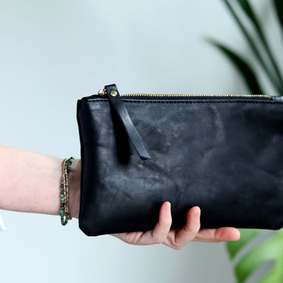 Leather Zip Clutch - Smooth Black