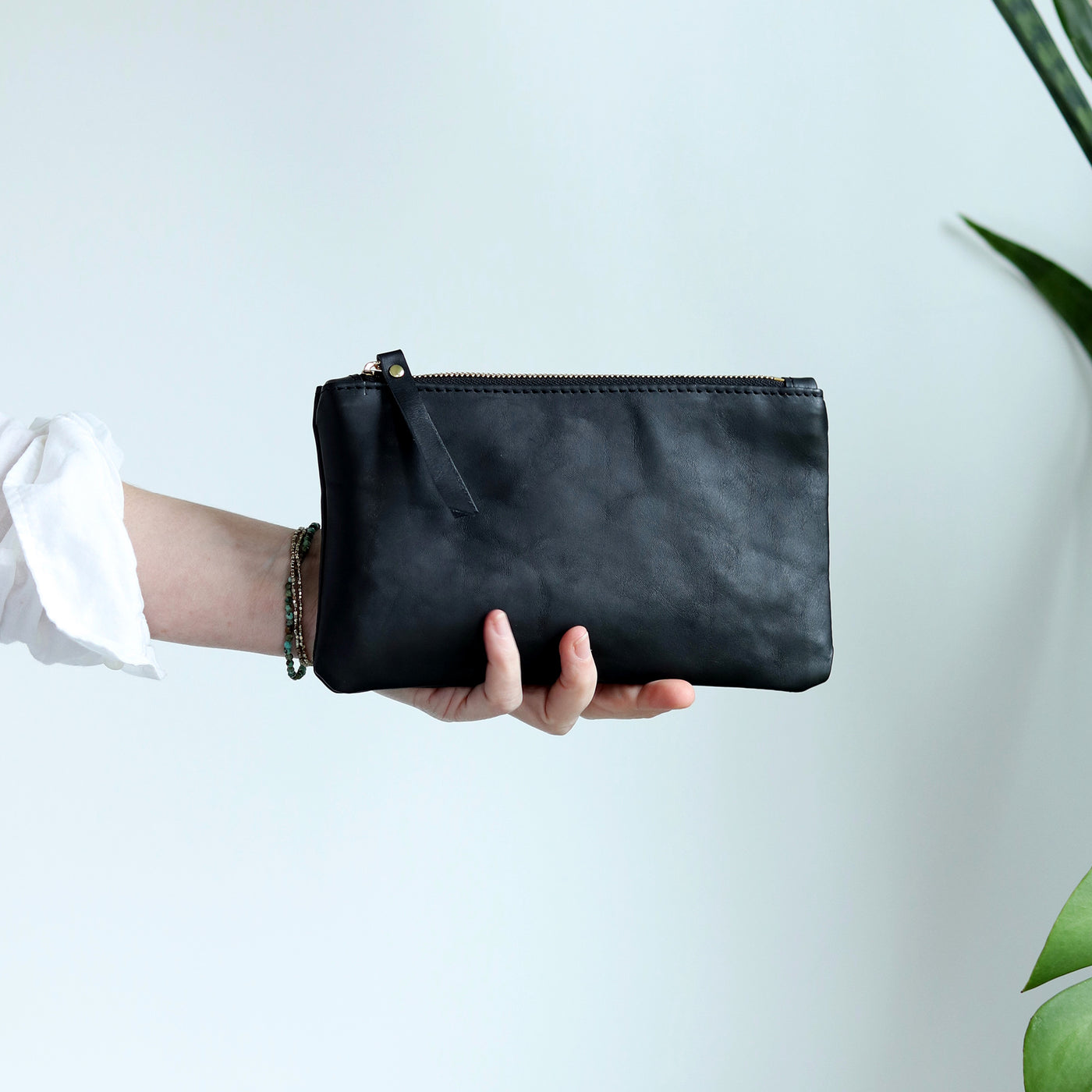 Leather Zip Clutch - Smooth Black