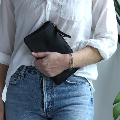 Leather Zip Clutch - Smooth Black