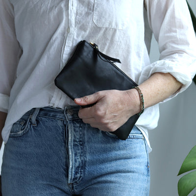 Leather Zip Clutch - Smooth Black