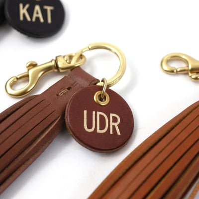 Leather Tassel Zipper Pull and Keyfob with Monogram Tag