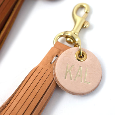 Leather Tassel Zipper Pull and Keyfob with Monogram Tag