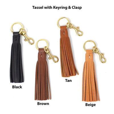 Leather Tassel Zipper Pull and Keyfob with Monogram Tag