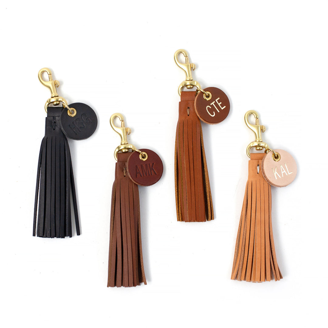 Leather Tassel Zipper Pull and Keyfob with Monogram Tag – Juliette