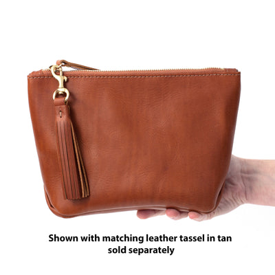 Monogrammed Leather Makeup Bag - Tan