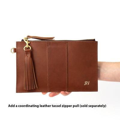 Monogrammed Leather Clutch Wristlet - Brown